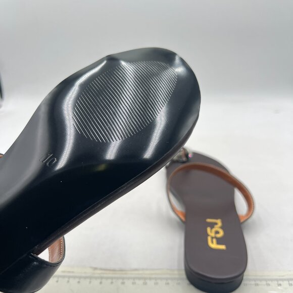FSJ Black/Brown Simple Low Heel Toe Ring Sandals with Crystal - Picture 5 of 7